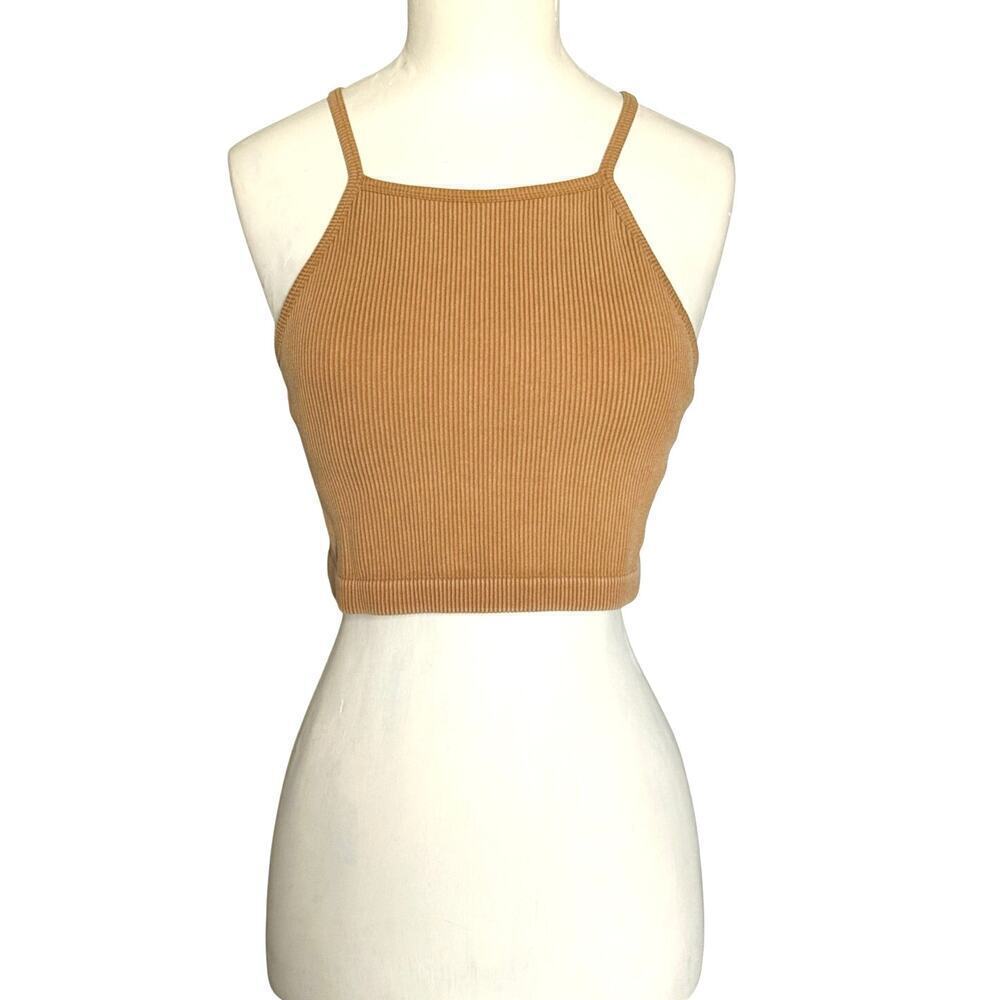 JoyLab Ribbed Seamless High Neck Sports Bra Sand Womens XS